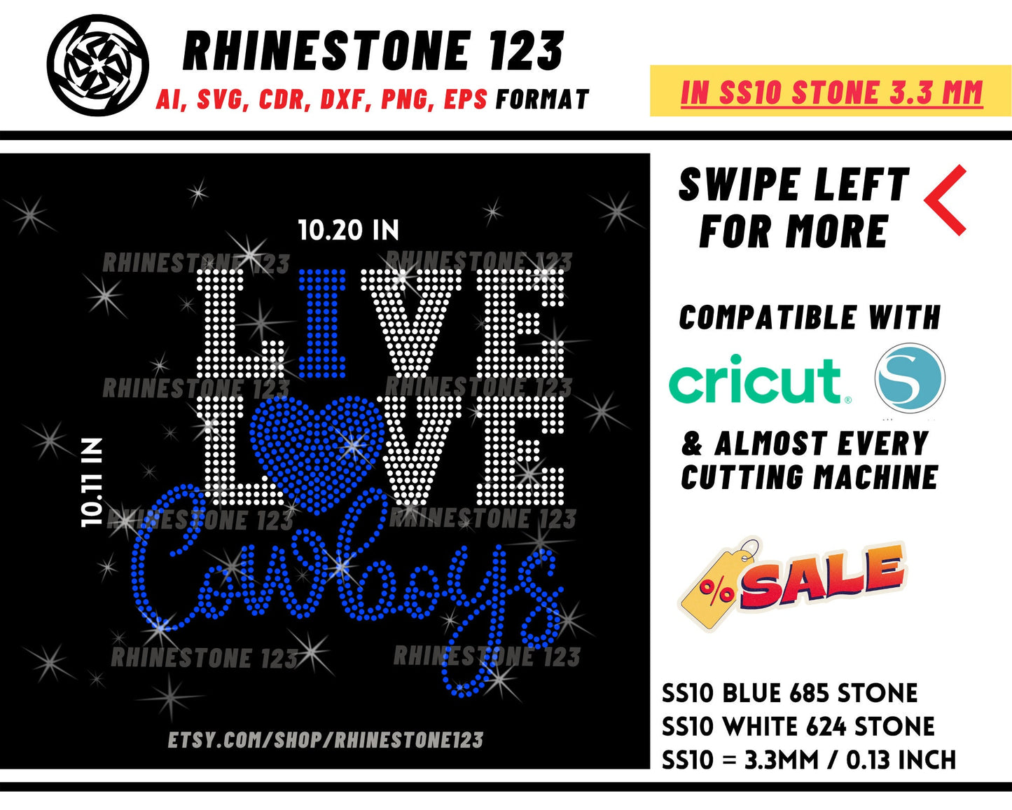 Live Love Cowboys Football Rhinestone Template for Cricut rhinestone template material rhinestone SS10 Instant Download File svg eps png dxf