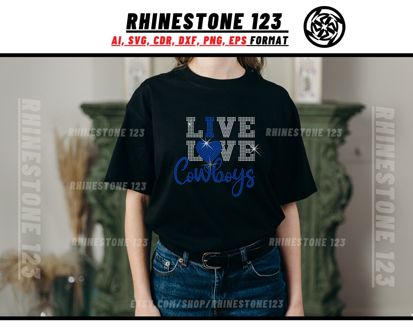 Live Love Cowboys Football Rhinestone Template for Cricut rhinestone template material rhinestone SS10 Instant Download File svg eps png dxf