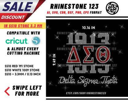 Aeo Delta Sigma Theta 1913 Cutting Rhinestone Template, Rhinestone SVG, cricut, silhouette, Rhinestone File for SS10, PNG, AI, cdr, dxf, eps