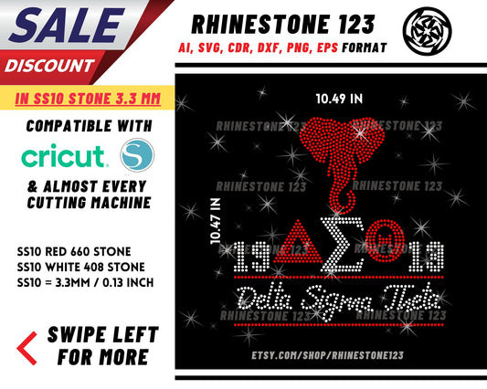 Elephant Aeo Delta Sigma Theta Rhinestone Template, Rhinestone SVG, cricut, silhouette, Rhinestone File for SS10, PNG, AI, cdr, dxf, eps