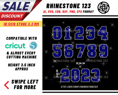 Varsity Font Sports Numbers Rhinestone Template, cricut, silhouette, Rhinestone SVG, Rhinestone File for SS10, PNG, AI, cdr, dxf, eps