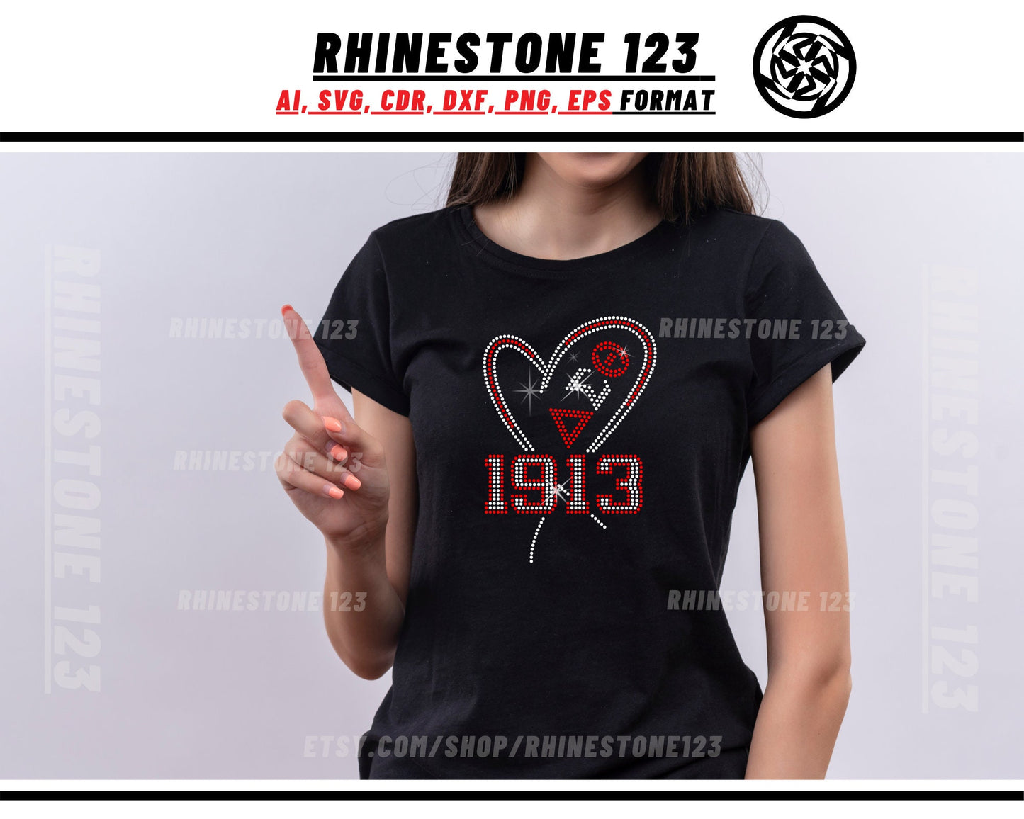 Delta Heart Aeo 1913 Rhinestone Template, Rhinestone SVG, cricut, silhouette, Rhinestone File for SS10, PNG, AI, cdr, dxf, eps, Sorority