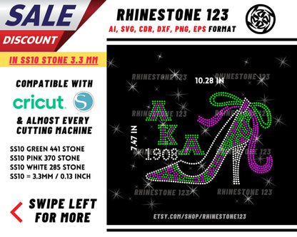 Aka Shoe Stiletto Rhinestone Template, cricut, silhouette, Rhinestone SVG, Rhinestone File for SS10, PNG, AI, cdr, dxf, eps, Sorority