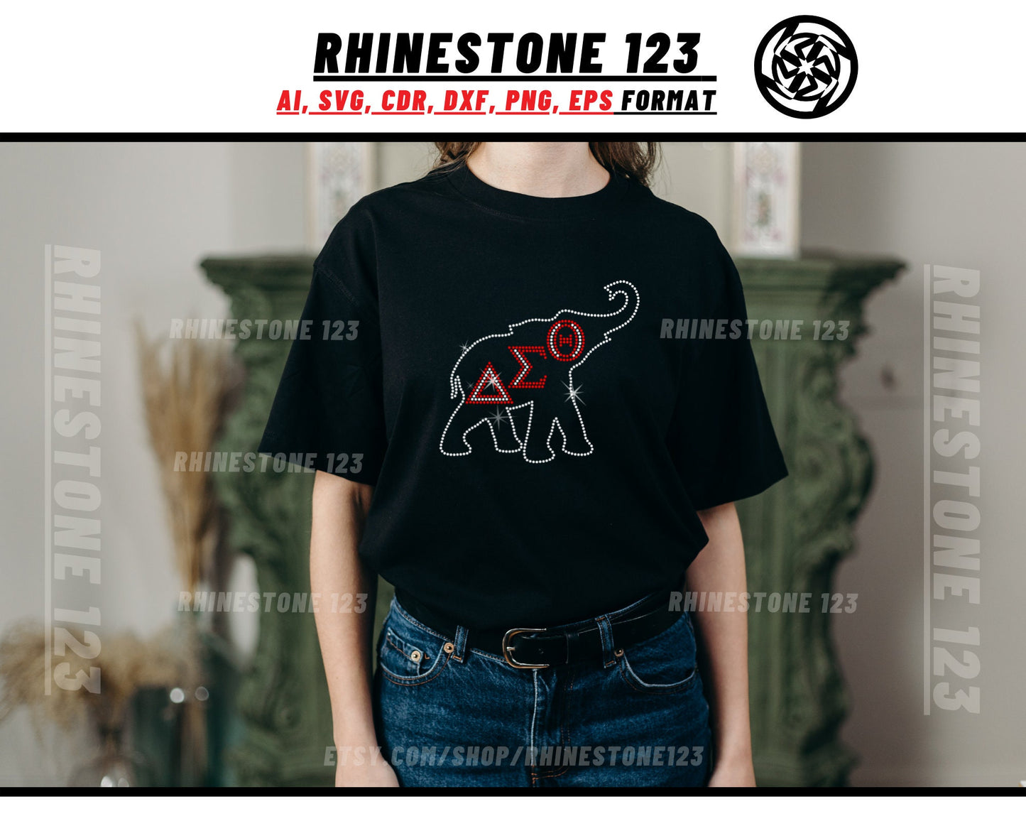 Aeo Sigma Theta Elephant Rhinestone Template, Rhinestone File for SS10, Rhinestone SVG, cricut, silhouette, PNG, AI, cdr, dxf, eps, Sorority