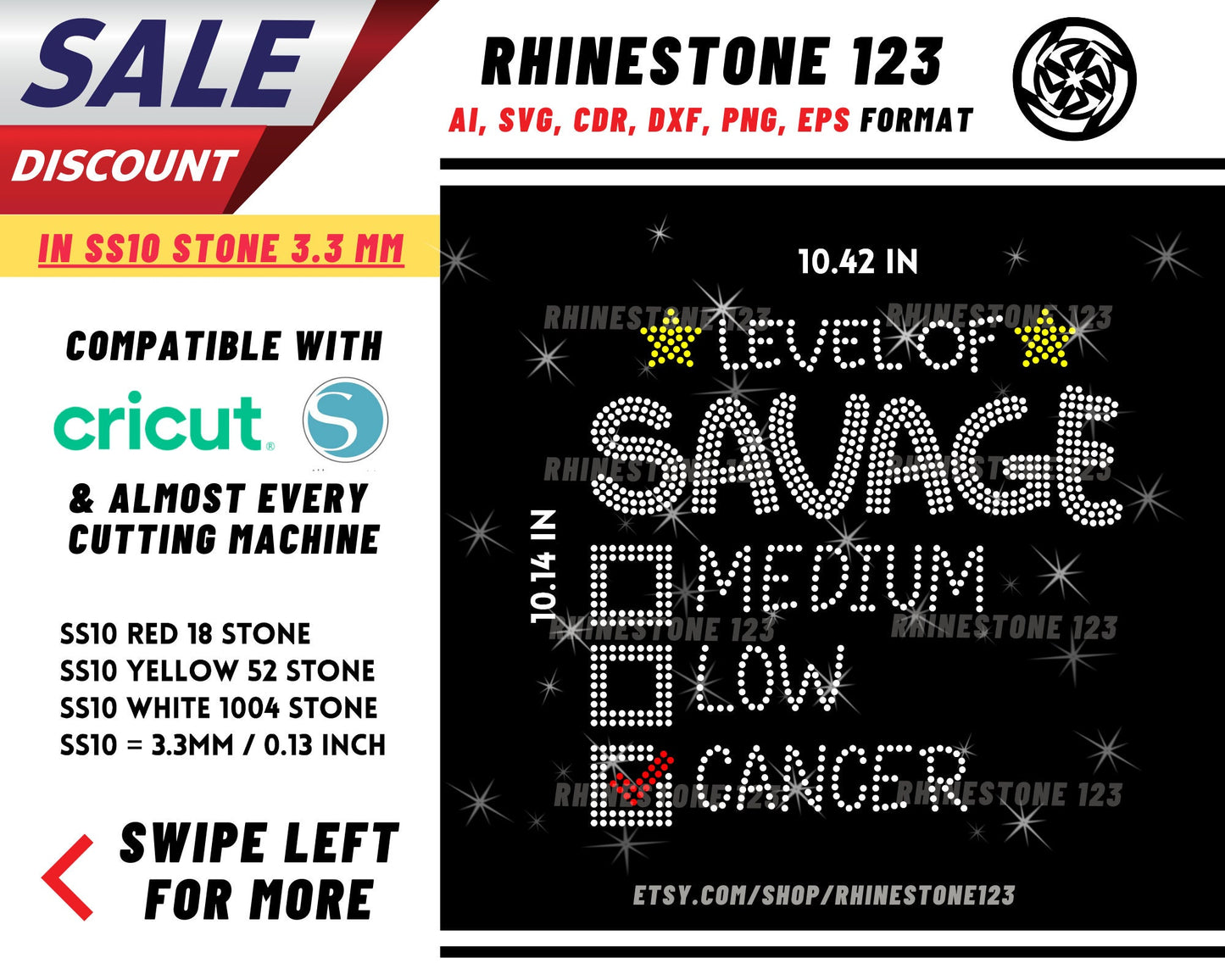 Savage Level Cancer Rhinestone Template, Rhinestone SVG, cricut, silhouette, Rhinestone File for SS10, PNG, AI, cdr, dxf, eps, Zodiac sign