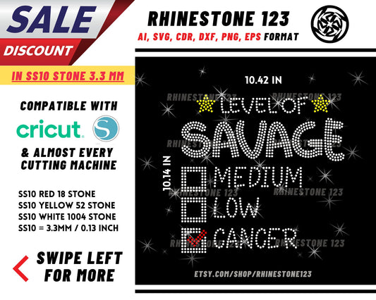 Savage Level Cancer Rhinestone Template, Rhinestone SVG, cricut, silhouette, Rhinestone File for SS10, PNG, AI, cdr, dxf, eps, Zodiac sign