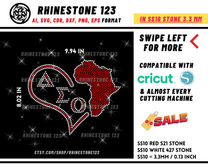 Africa Map Aeo Heart Rhinestone Template, Rhinestone SVG, cricut, silhouette, Rhinestone File for SS10, PNG, AI, cdr, dxf, eps