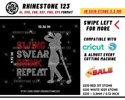 Swing Swear Drink Repeat Rhinestone Template, cricut, silhouette, Rhinestone SVG, Rhinestone File for SS10, PNG, AI, cdr, dxf, eps