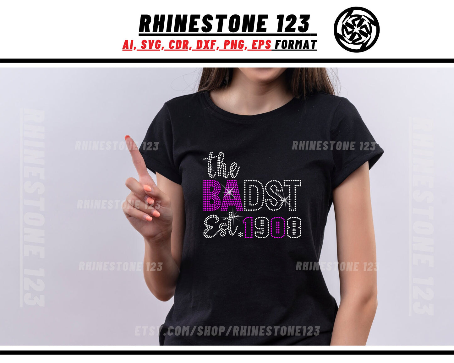 The Badest est 1908 Alpha Kappa Rhinestone Template, Rhinestone SVG, cricut, silhouette, Rhinestone File for SS10, PNG, AI, cdr, Sorority