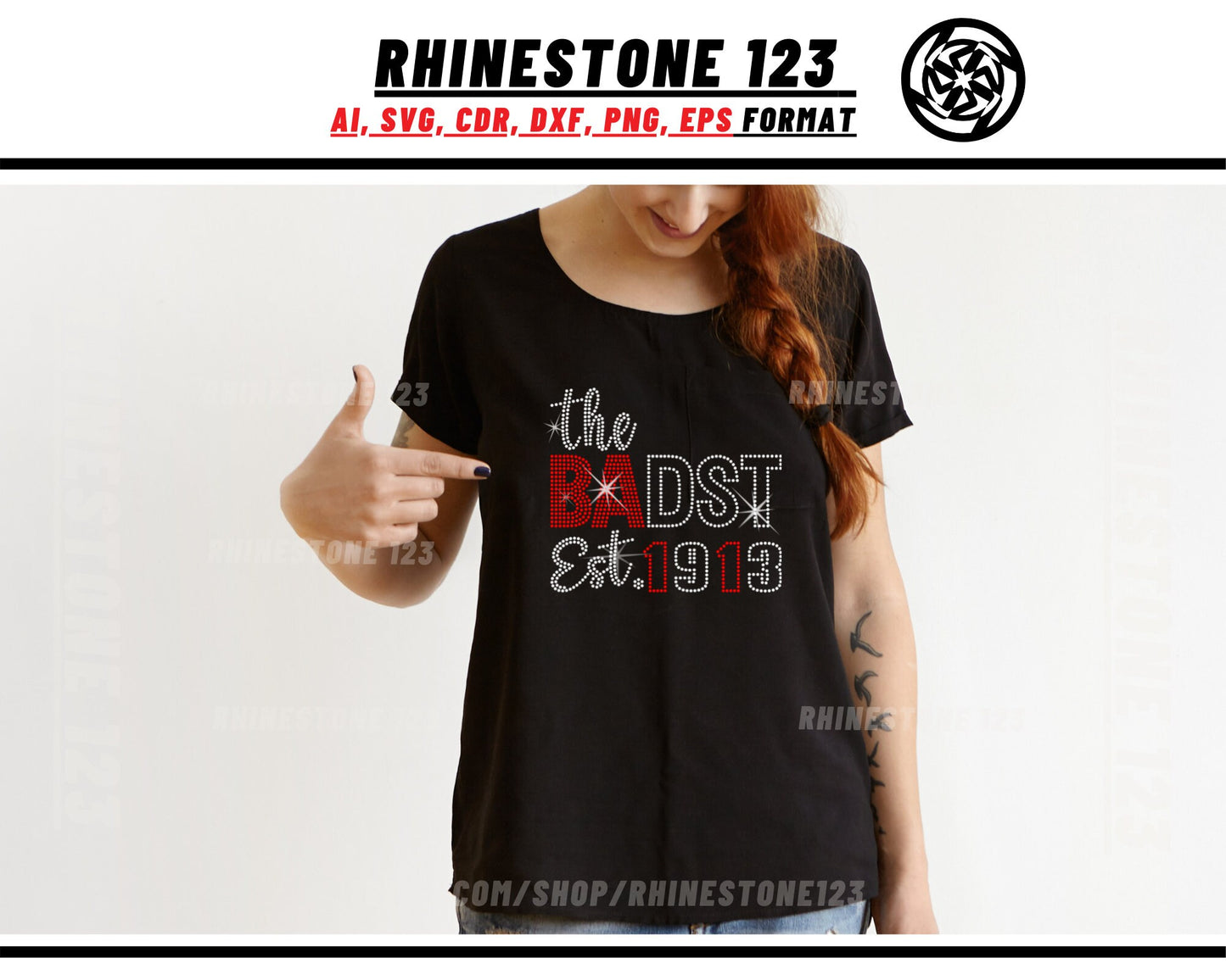The Badest est 1913 Sigma Delta Rhinestone Template, cricut, Rhinestone SVG, Rhinestone File for SS10, silhouette, PNG, AI, cdr, Sorority