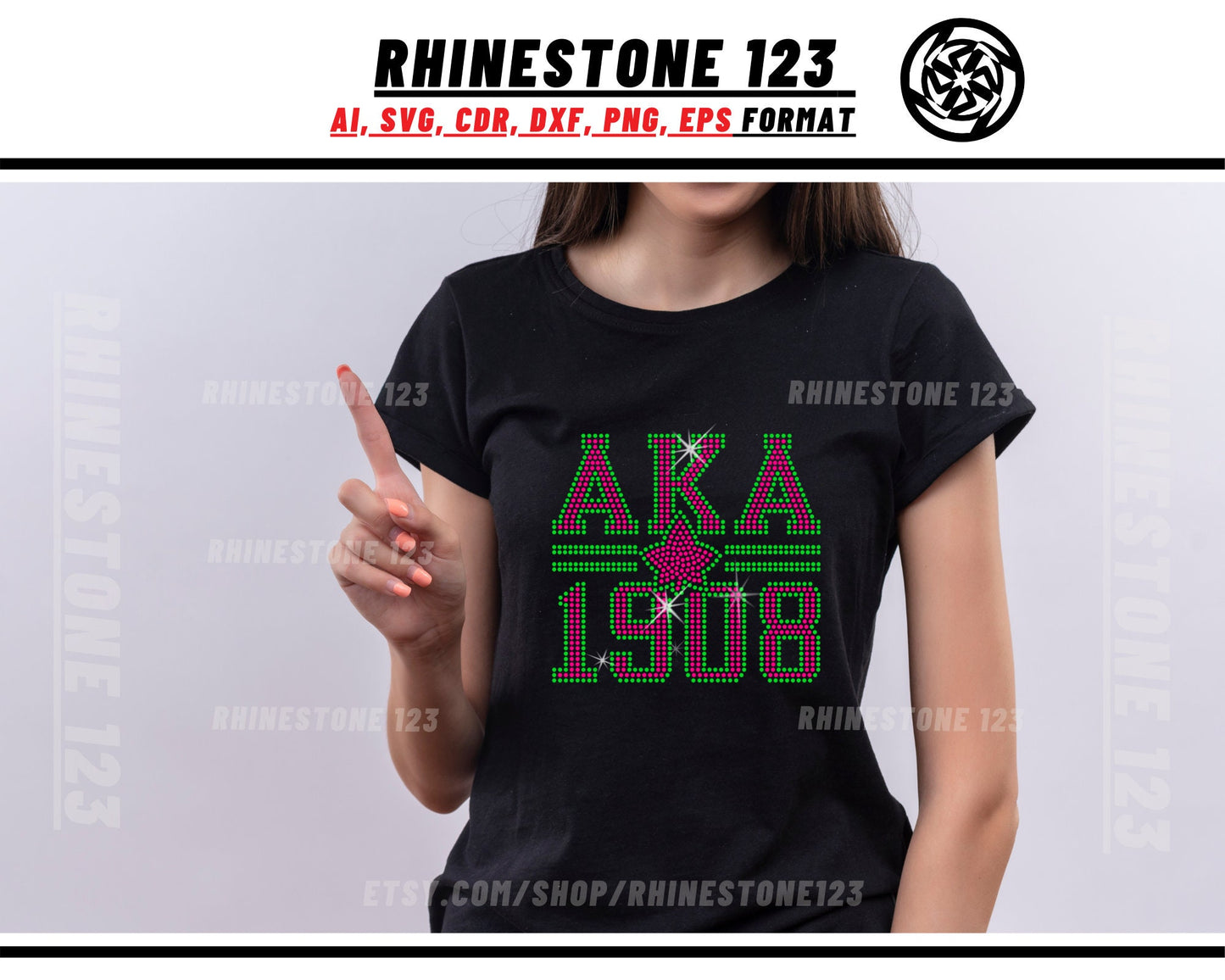 Aka Alpha Kappa Alpha 1908 Rhinestone Template, Rhinestone File for SS10, Rhinestone SVG, cricut, silhouette, PNG, AI, dxf, eps, Sorority