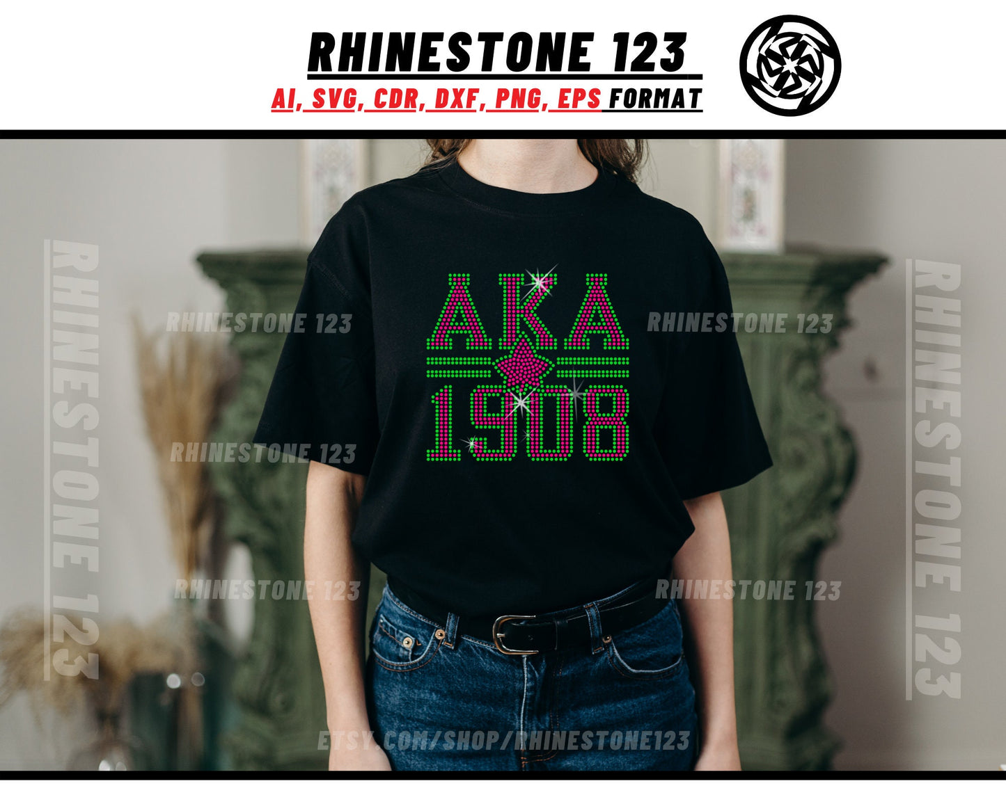 Aka Alpha Kappa Alpha 1908 Rhinestone Template, Rhinestone File for SS10, Rhinestone SVG, cricut, silhouette, PNG, AI, dxf, eps, Sorority