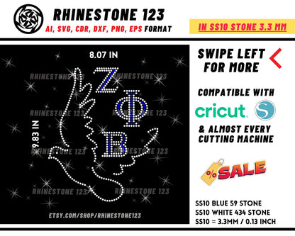 Dove and Zeta Phi Beta Rhinestone Template, Rhinestone SVG, cricut, silhouette, Rhinestone File for SS10, PNG, AI, cdr, dxf, eps, Sorority