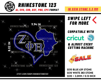 Zeta Phi Beta with Africa Heart Rhinestone Template, cricut, silhouette, Rhinestone SVG, Rhinestone File for SS10, PNG, cdr, dxf, Sorority