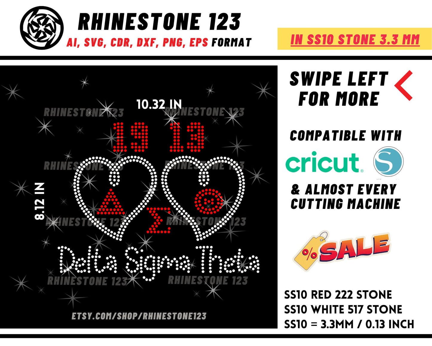 2 Heart Delta Sigma Theta 1913 Aeo Rhinestone Template, Rhinestone SVG, cricut, silhouette, Rhinestone File for SS10, PNG, dxf eps, Sorority