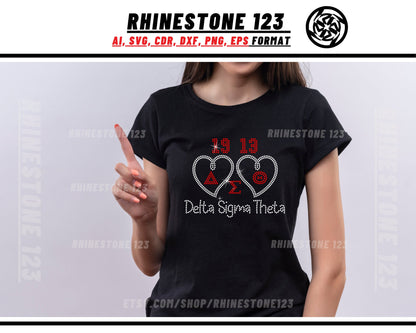 2 Heart Delta Sigma Theta 1913 Aeo Rhinestone Template, Rhinestone SVG, cricut, silhouette, Rhinestone File for SS10, PNG, dxf eps, Sorority