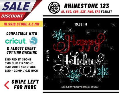 Christmas Happy Holidays Rhinestone Template, cricut, silhouette, Rhinestone SVG, Rhinestone File for SS10, PNG, AI, cdr, dxf, eps