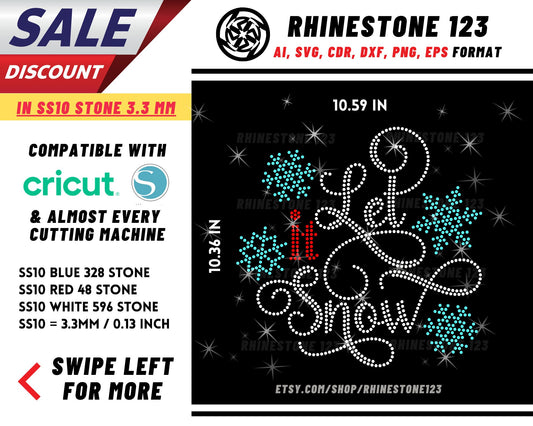 Christmas Let it Snow Snowflakes Rhinestone Template, Rhinestone SVG, cricut, silhouette, Rhinestone File for SS10, PNG, AI, cdr, dxf, eps