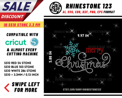 Merry Christmas Rhinestone Template, Rhinestone SVG, cricut, silhouette, Rhinestone File for SS10, PNG, AI, cdr, dxf, eps