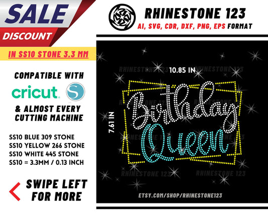 Birthday Queen Rhinestone Template, cricut, silhouette, Rhinestone SVG, Rhinestone File for SS10, PNG, AI, cdr, dxf, eps