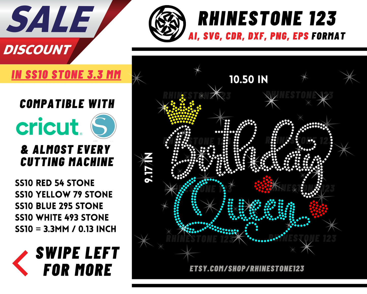 Birthday Queen Crown Rhinestone Template, cricut, silhouette, Rhinestone SVG, Rhinestone File for SS10, PNG, AI, cdr, dxf, eps