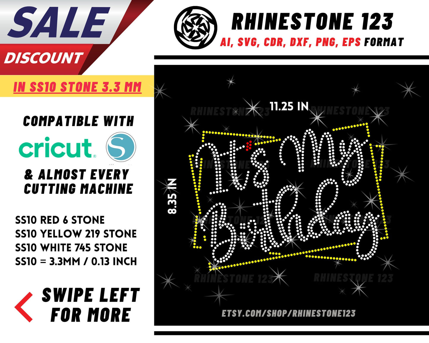 Its My Birthday Rhinestone Template, cricut, silhouette, Rhinestone SVG, Rhinestone File for SS10, PNG, AI, cdr, dxf, eps