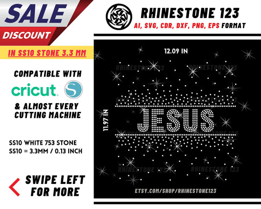 Scattered Fill Jesus Rhinestone Template, cricut, silhouette, Rhinestone SVG, Rhinestone File for SS10, PNG, AI, cdr, dxf, eps