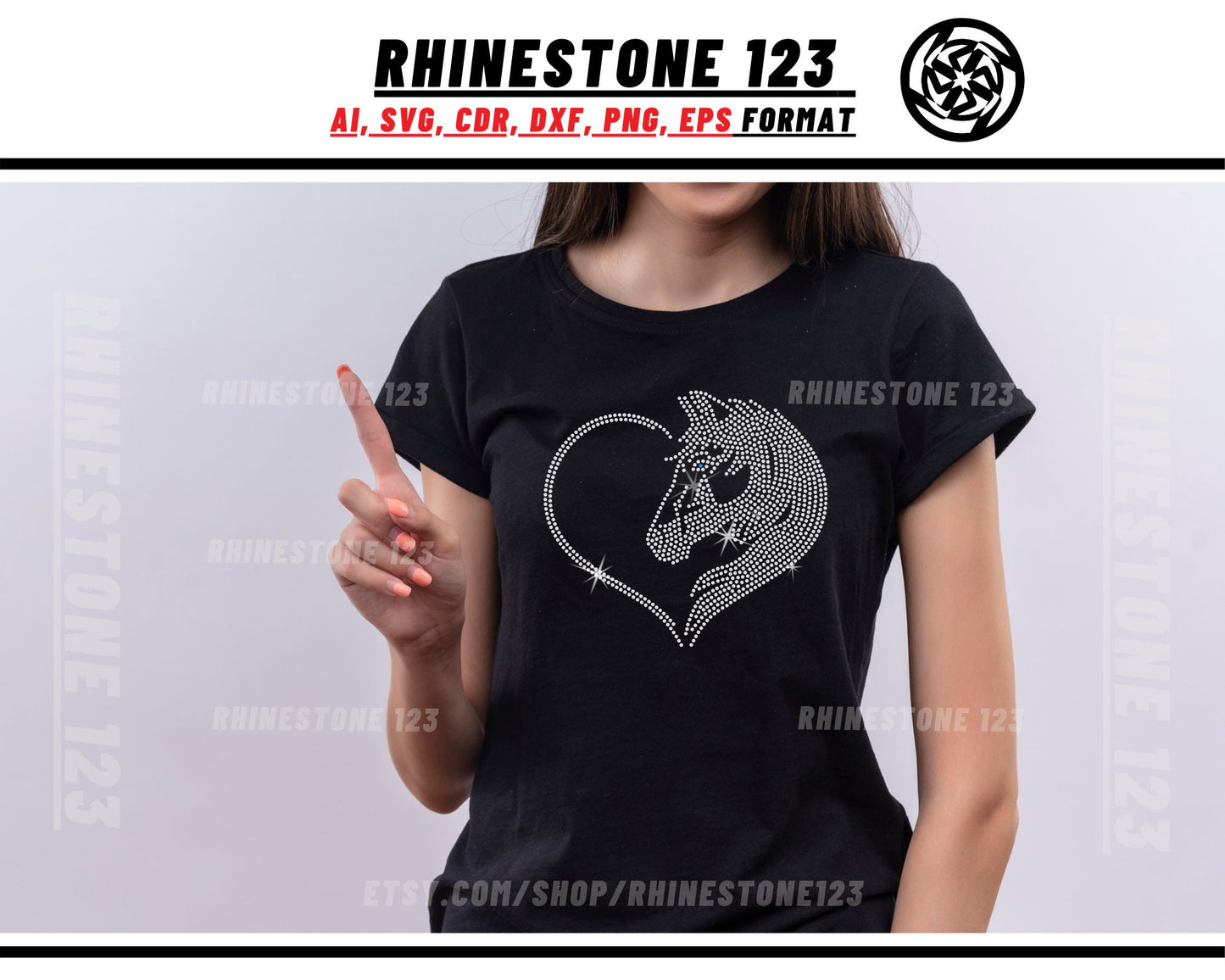 Heart Love Horse Rhinestone Template, Rhinestone File for SS10, Rhinestone SVG, cricut, silhouette, PNG, AI, cdr, dxf, eps