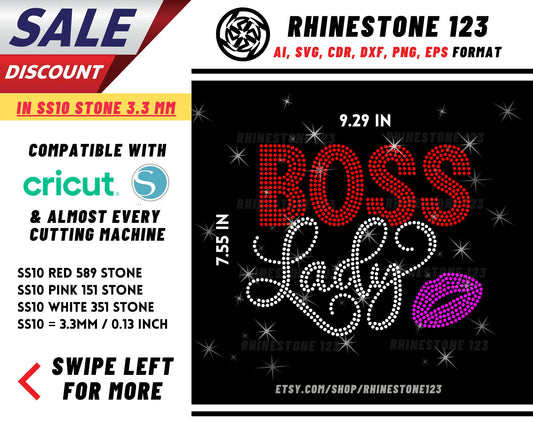 Kiss Lips Boss Lady Rhinestone Template, cricut, silhouette, Rhinestone SVG, Rhinestone File for SS10, PNG, AI, cdr, dxf, eps