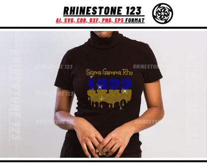 Sigma Gamma Rho 1922 Drip Rhinestone Template, cricut, silhouette, Rhinestone SVG, Rhinestone File for SS10, PNG, AI cdr, dxf, eps, Sorority