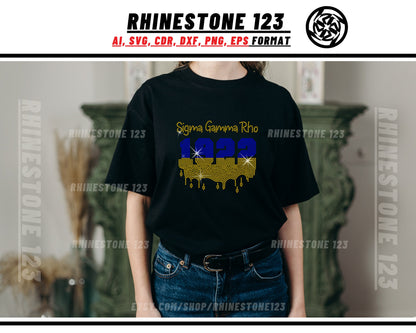 Sigma Gamma Rho 1922 Drip Rhinestone Template, cricut, silhouette, Rhinestone SVG, Rhinestone File for SS10, PNG, AI cdr, dxf, eps, Sorority