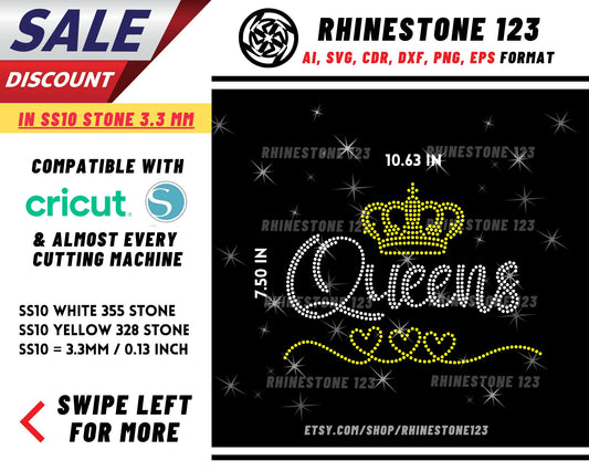 Queens with Crown Rhinestone Template, Rhinestone File for SS10, Rhinestone SVG, cricut, silhouette, PNG, AI, cdr, dxf, eps