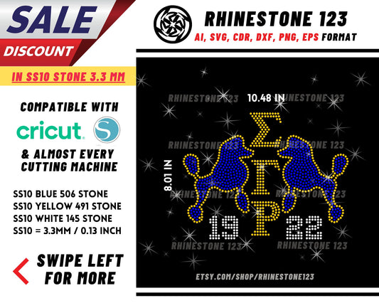 2 Poodle SGRho 1922 Rhinestone Template, Rhinestone File for SS10, Rhinestone SVG, cricut, silhouette, PNG, AI, cdr, dxf, eps, Sorority