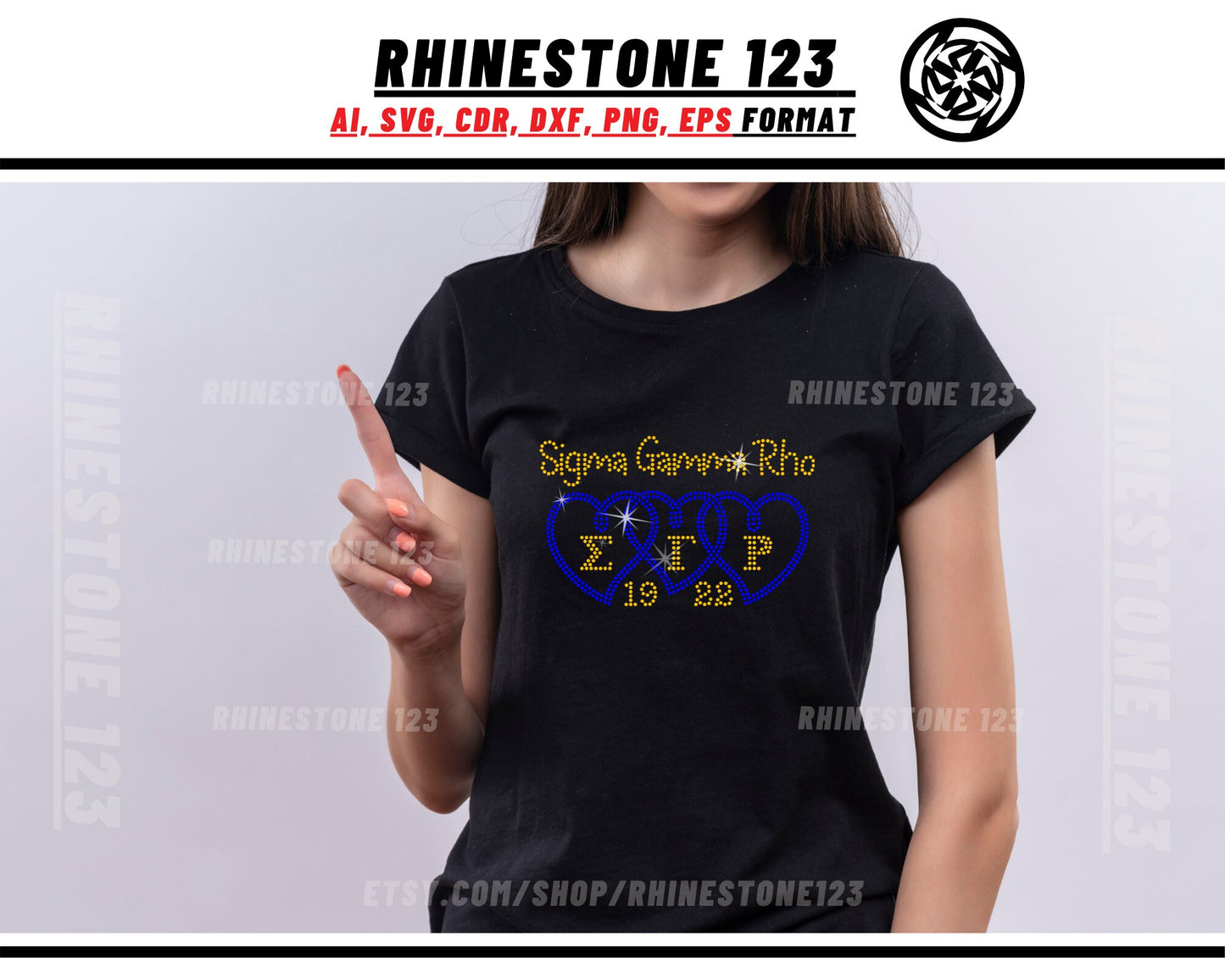 3 Heart Sigma Gamma Rho Rhinestone Template, Rhinestone File for SS10, Rhinestone SVG, cricut, silhouette, PNG, AI, cdr, dxf, eps, Sorority