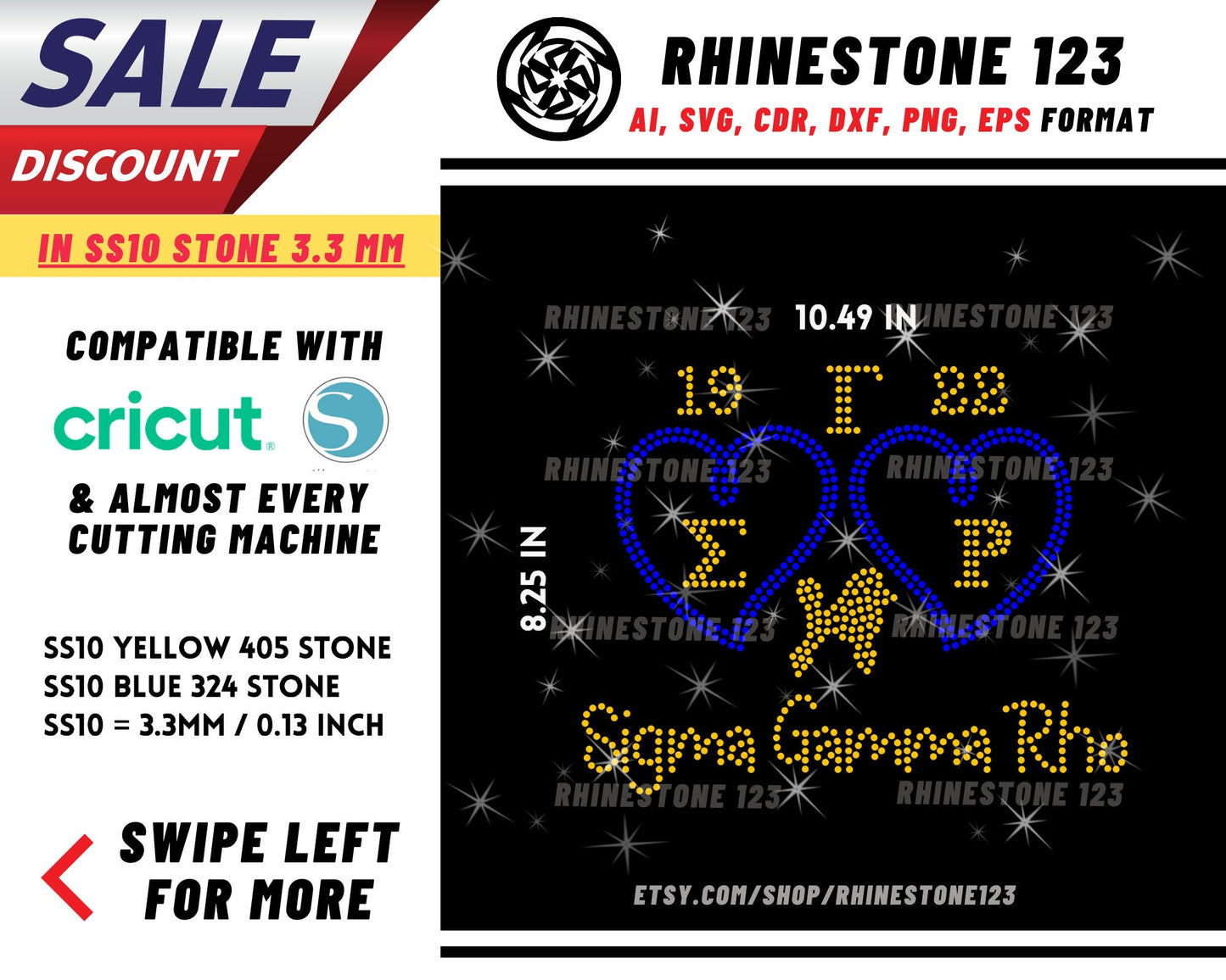 2 Heart Sigma Gamma Rhoyalty Rhinestone Template, Rhinestone SVG, cricut, silhouette, Rhinestone File for SS10, PNG, AI, cdr, dxf, Sorority