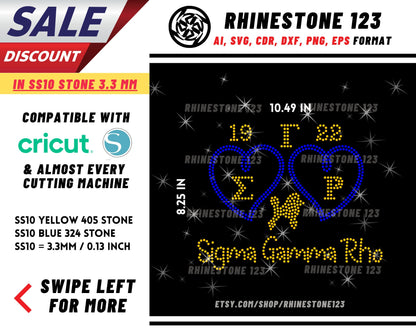 2 Heart Sigma Gamma Rhoyalty Rhinestone Template, Rhinestone SVG, cricut, silhouette, Rhinestone File for SS10, PNG, AI, cdr, dxf, Sorority