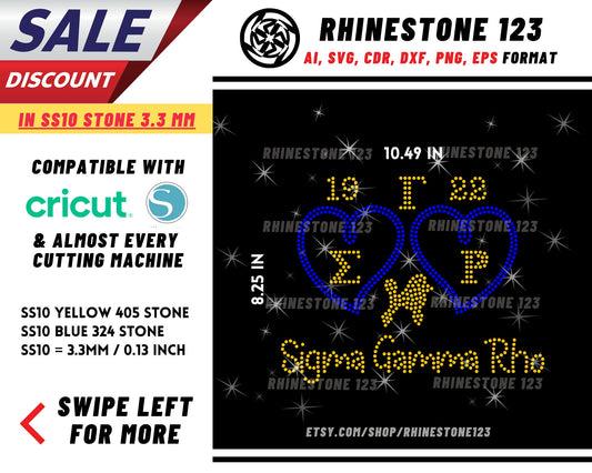 2 Heart Sigma Gamma Rhoyalty Rhinestone Template, Rhinestone SVG, cricut, silhouette, Rhinestone File for SS10, PNG, AI, cdr, dxf, Sorority