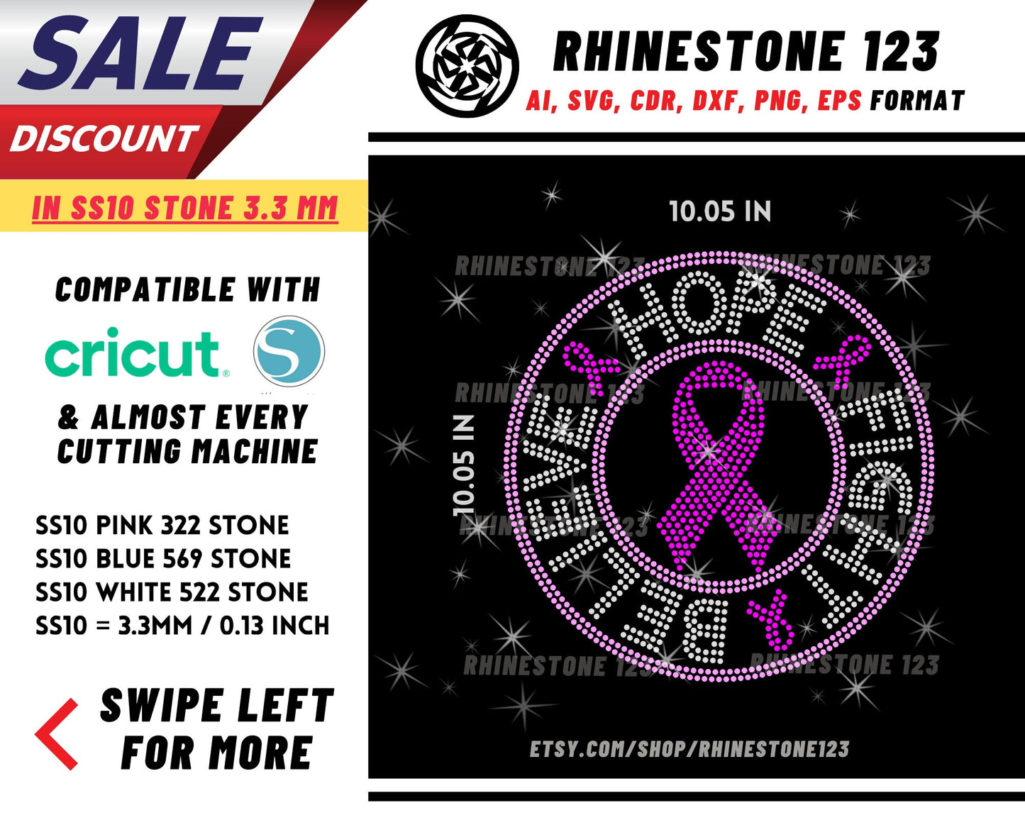 Cancer Awareness Pink Ribbon Rhinestone Template, cricut, silhouette, Rhinestone SVG, Rhinestone File for SS10, PNG, AI, cdr, dxf, eps