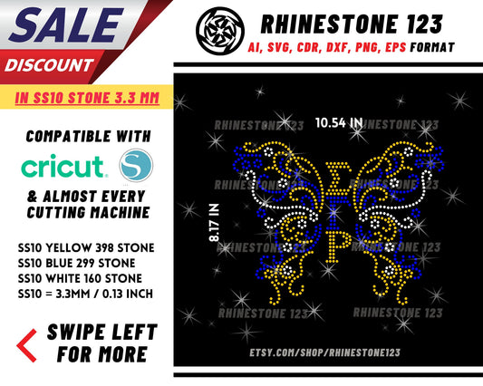 SGRho Butterfly Rhinestone Template, Rhinestone File for SS10, Rhinestone SVG, cricut, silhouette, PNG, AI, cdr, dxf, eps, Sorority