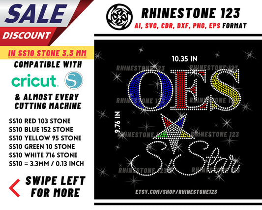 Oes Sistar Eastern Star Rhinestone Template, cricut, silhouette, Rhinestone SVG, Rhinestone File for SS10, PNG, AI, cdr, dxf, eps, Sorority