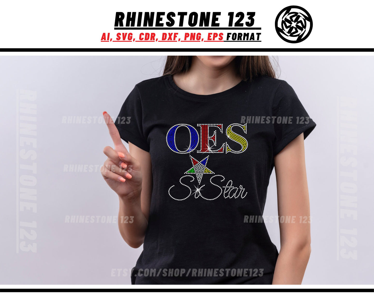 Oes Sistar Eastern Star Rhinestone Template, cricut, silhouette, Rhinestone SVG, Rhinestone File for SS10, PNG, AI, cdr, dxf, eps, Sorority