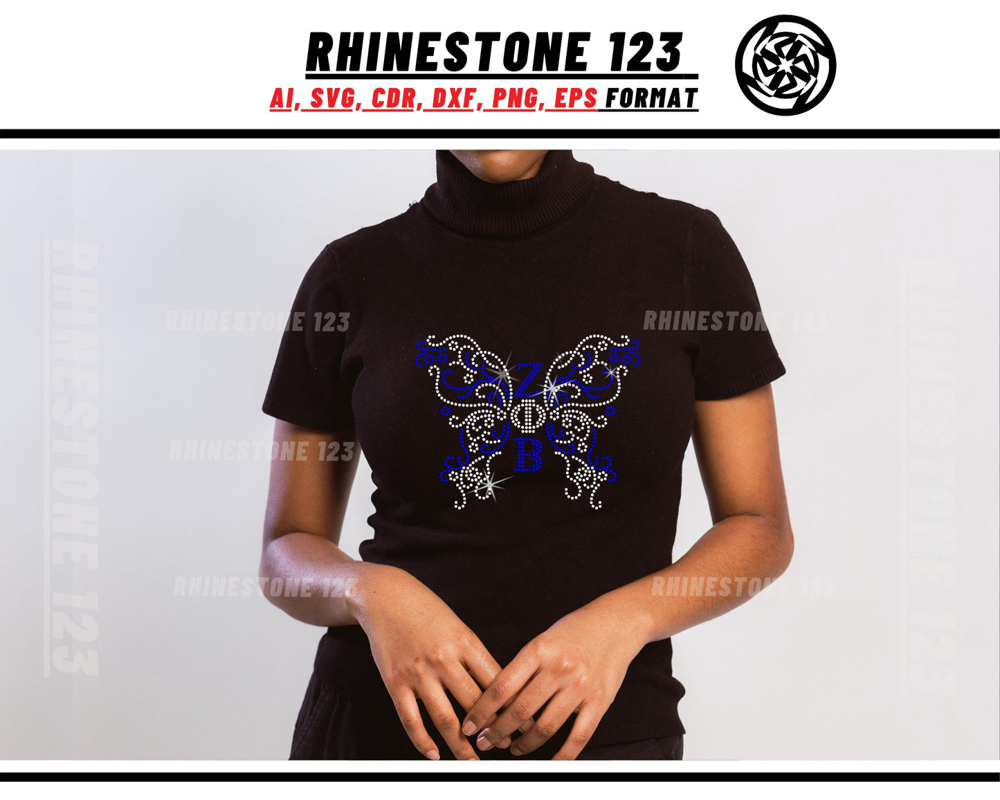 Zob Butterfly Zeta Phi Beta Rhinestone Template, Rhinestone SVG, cricut, silhouette, Rhinestone File for SS10, PNG, cdr, dxf, eps, Sorority