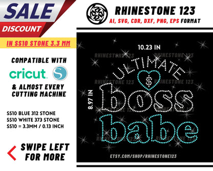 Boss Babe Rhinestone Template, Rhinestone SVG, cricut, silhouette, Rhinestone File for SS10, PNG, AI, cdr, dxf, eps