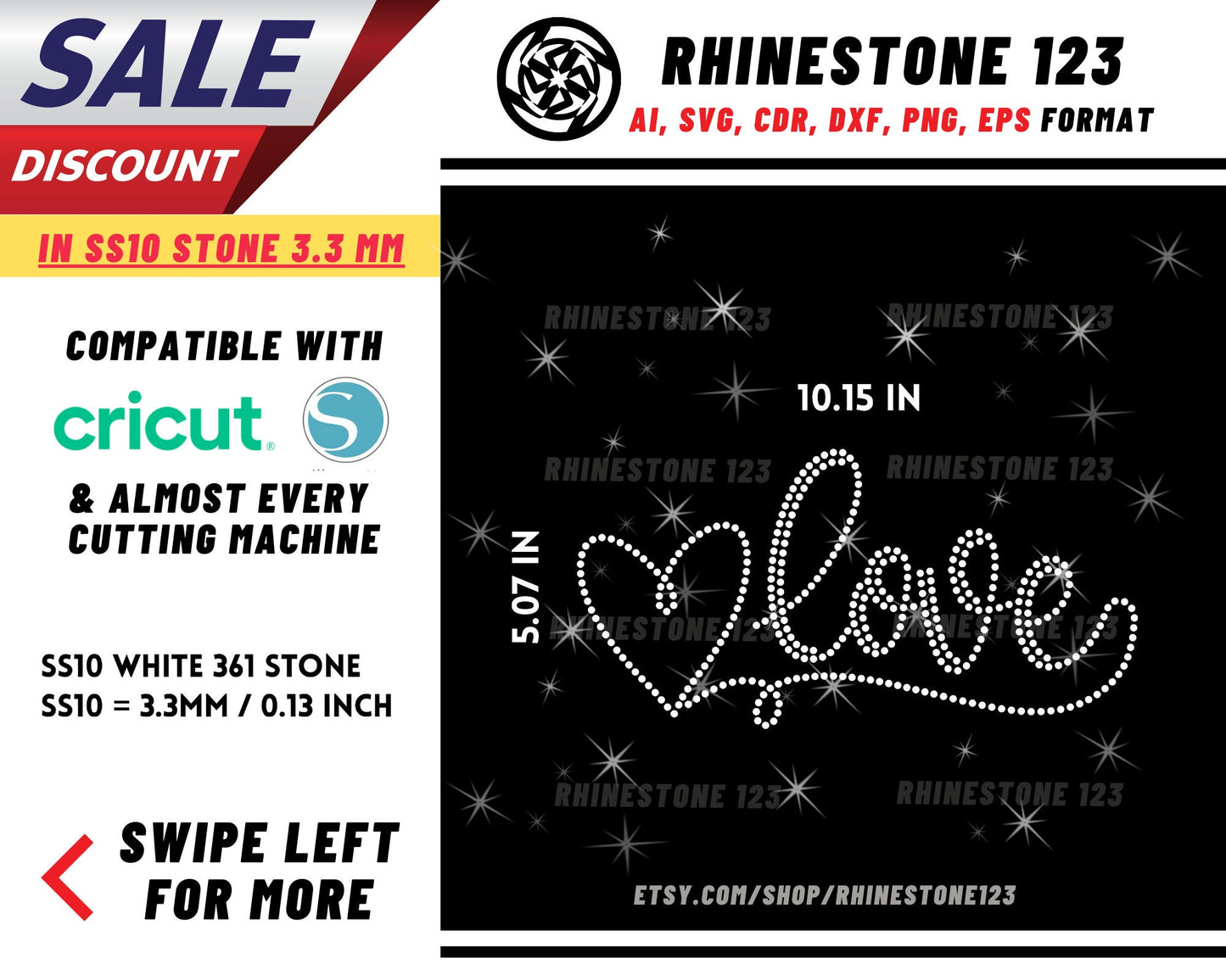 Love Heart Rhinestone Template, cricut, silhouette, Rhinestone SVG, Rhinestone File for SS10, PNG, AI, cdr, dxf, eps