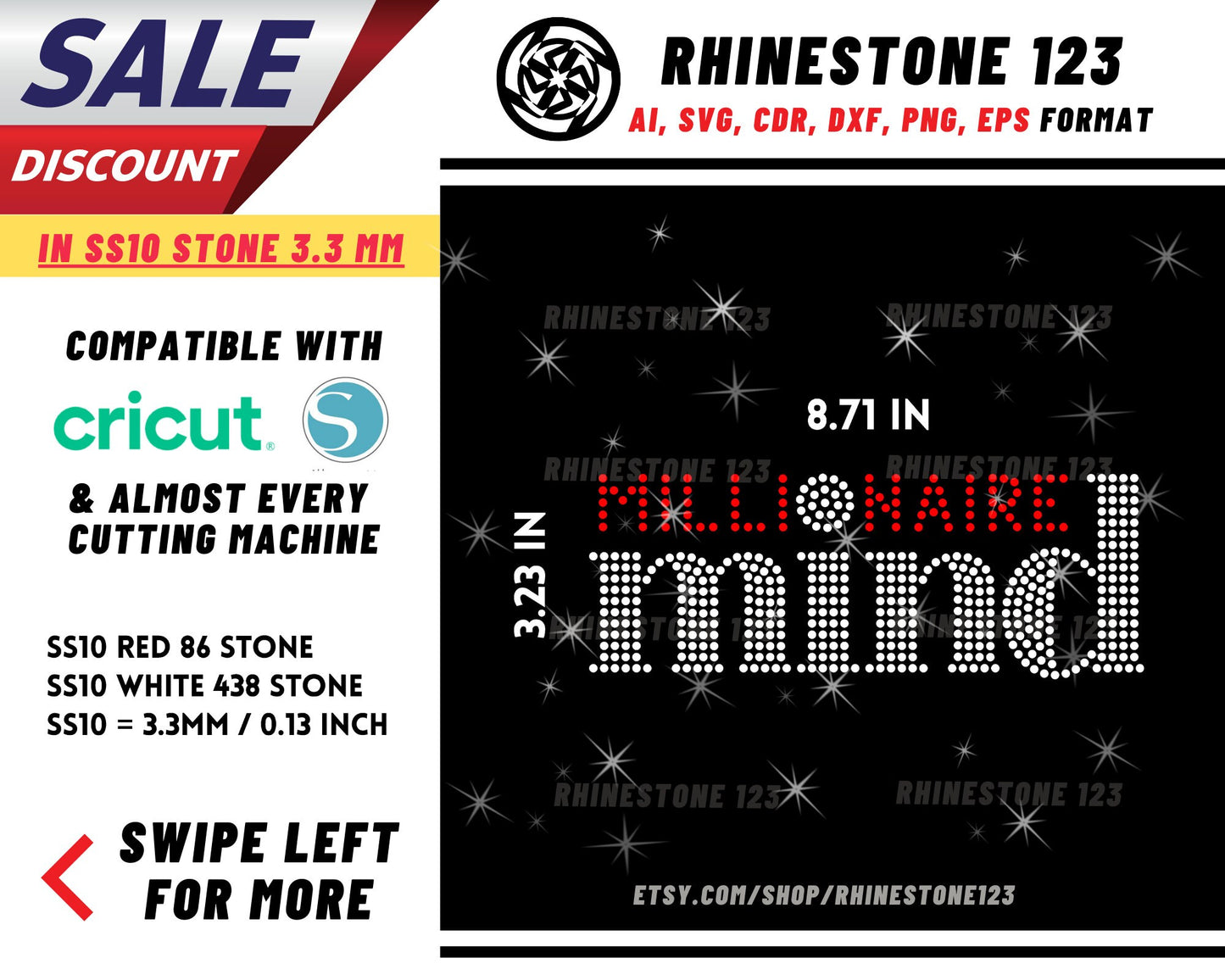 Millionaire Mind Rhinestone Template, Rhinestone SVG, cricut, silhouette, Rhinestone File for SS10, PNG, AI, cdr, dxf, eps