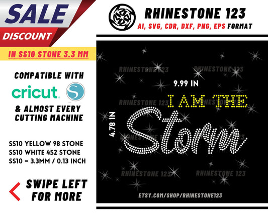 I am the Storm Rhinestone Template, Rhinestone SVG, cricut, silhouette, Rhinestone File for SS10, PNG, AI, cdr, dxf, eps