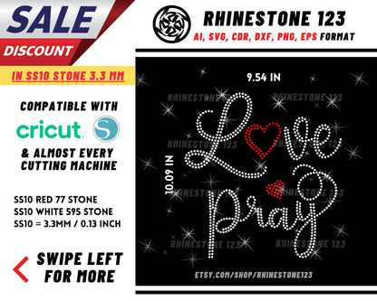 Love Pray Rhinestone Template, cricut, silhouette, Rhinestone SVG, Rhinestone File for SS10, PNG, AI, cdr, dxf, eps