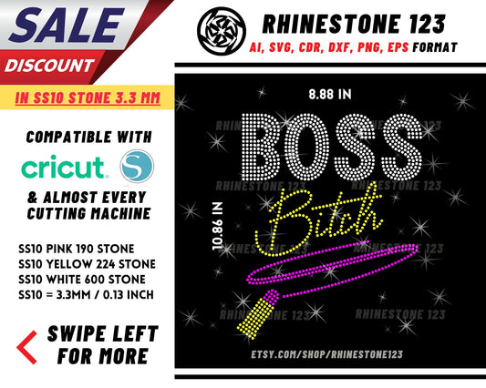 Boss Bitch Rhinestone Template, Rhinestone File for SS10, Rhinestone SVG, cricut, silhouette, PNG, AI, cdr, dxf, eps