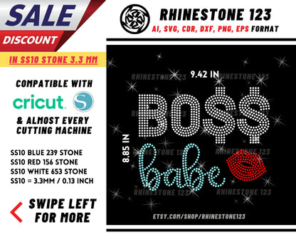 Dollar Symbol Boss Babe Rhinestone Template, Rhinestone File for SS10, Rhinestone SVG, cricut, silhouette, PNG, AI, cdr, dxf, eps