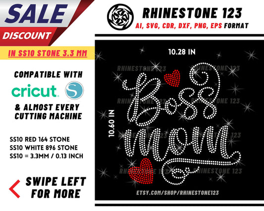 Boss Mom Rhinestone Template, Rhinestone File for SS10, Rhinestone SVG, cricut, silhouette, PNG, AI, cdr, dxf, eps